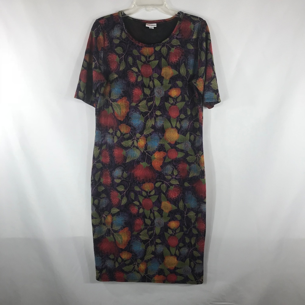 LULA ROE SIZE XL PURPLE WITH FLOWERS MIDI DRESS